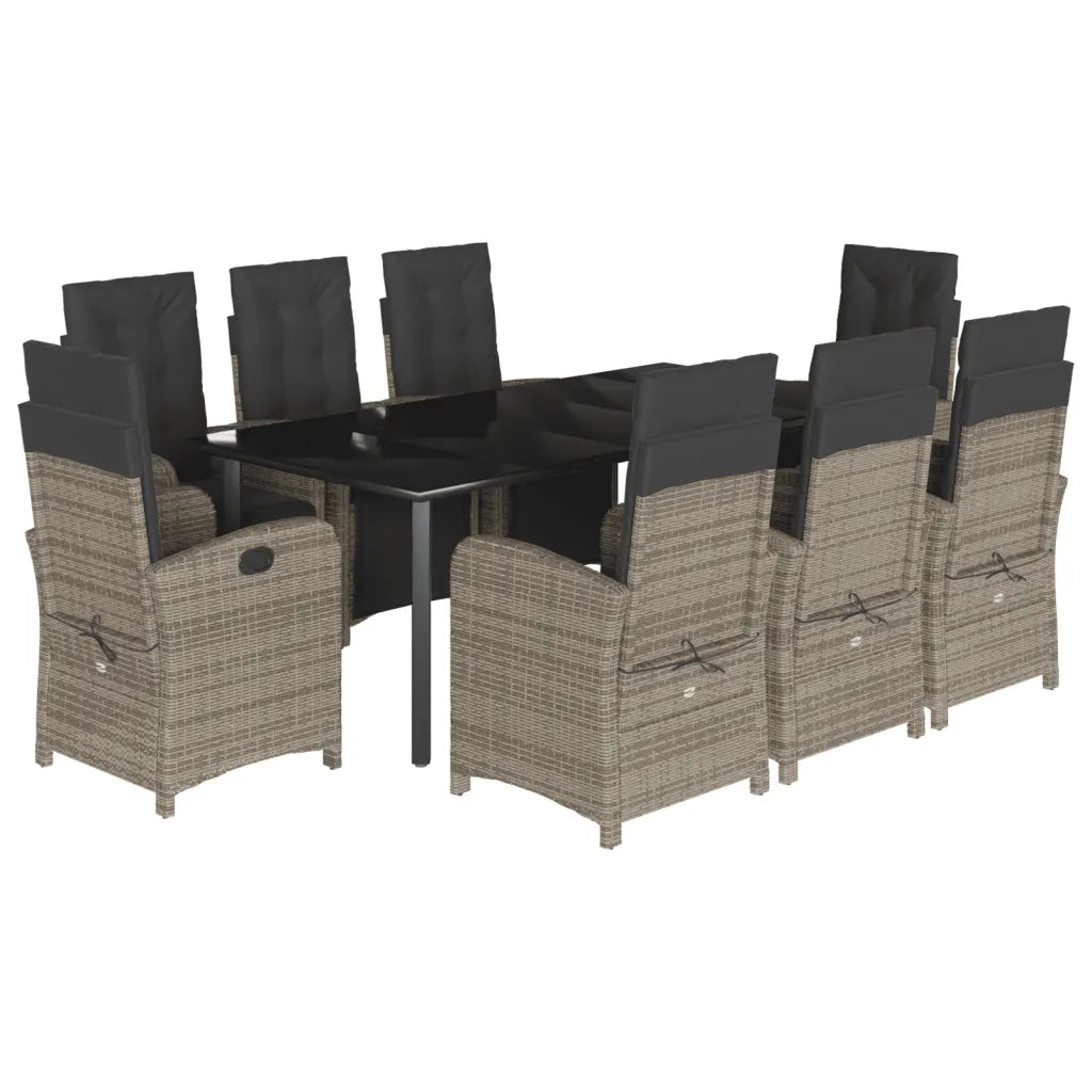 Set da Pranzo da Giardino 9 pz con Cuscini in Polyrattan Grigio