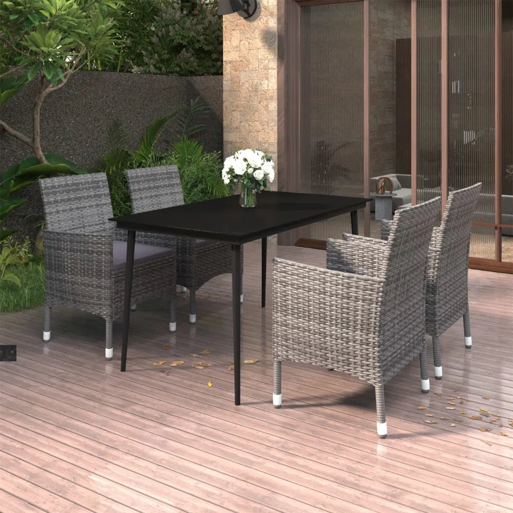 Set da Pranzo per Giardino 5 pz con Cuscini Polyrattan e Vetro 3099741