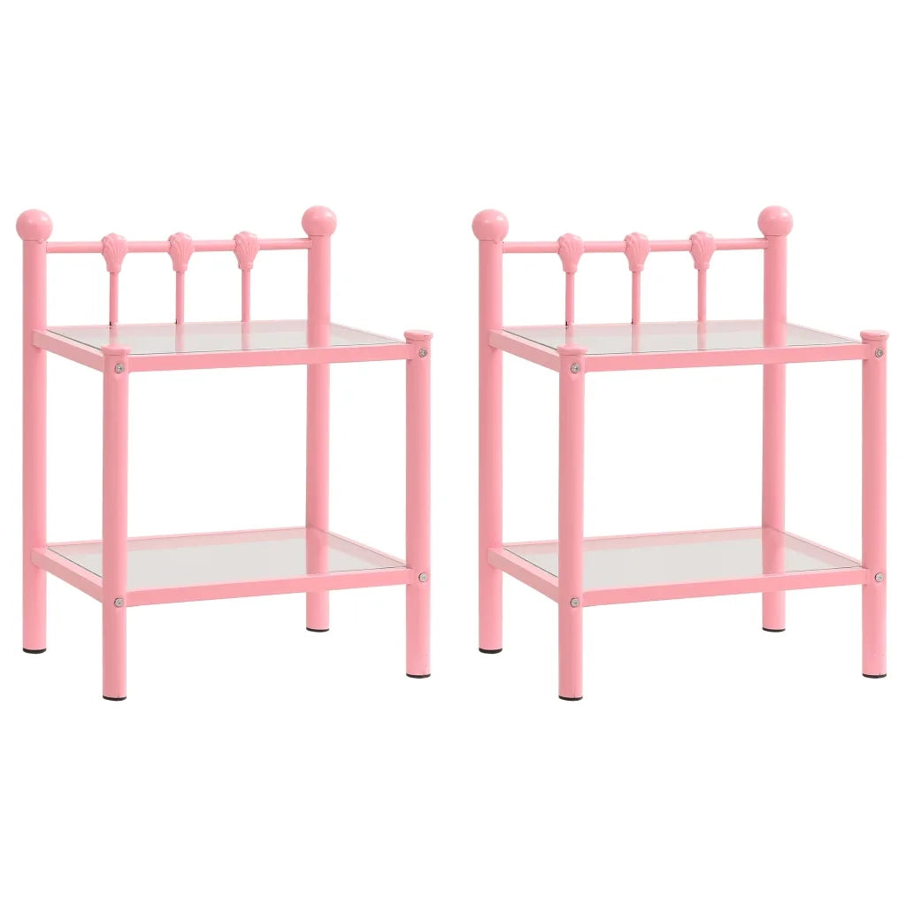 Comodini 2 pz Rosa e Trasparente in Metallo e Vetro
