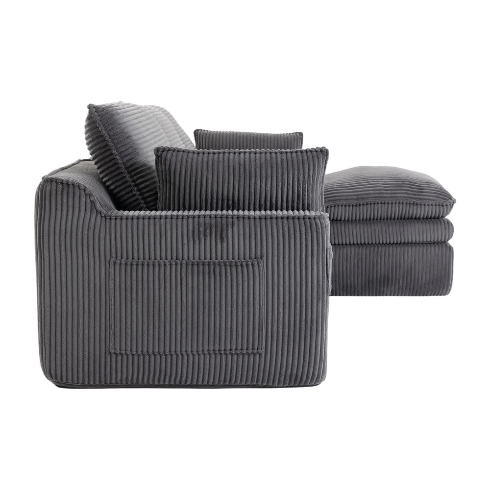 Divano modulare a 3 posti con pouf - Zephmum- Schiuma a 3 strati e nucleo a molle, grigio scuro