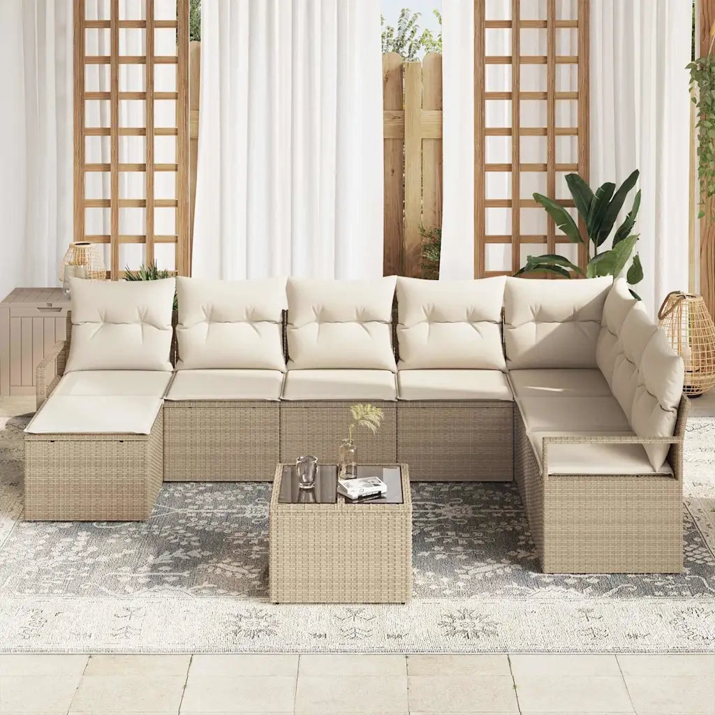 Set di divani con cuscino 9 pcs Beige polyrattan