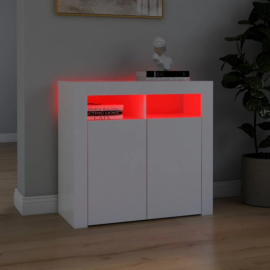 Credenza con Luci -Buffet-Armadio da cucina Bianca 80x35x75 cm