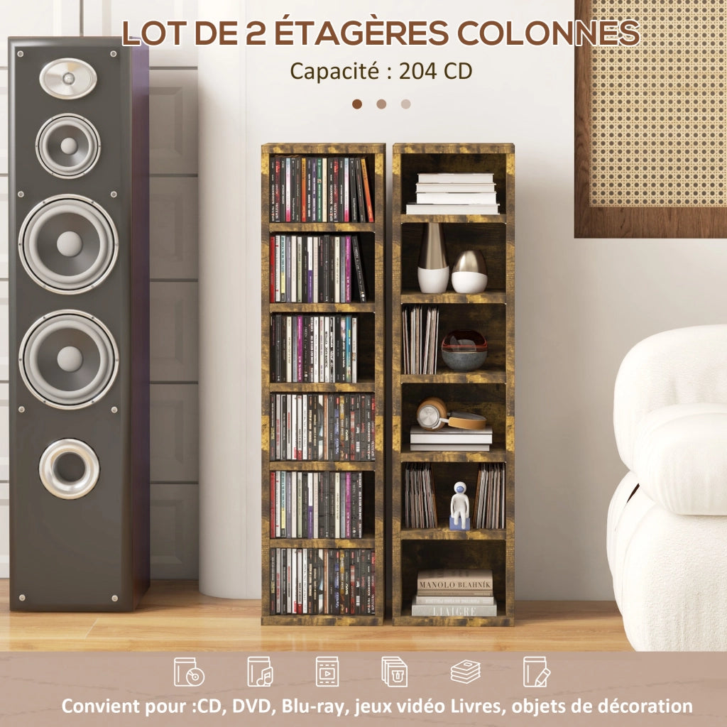 Armadio a colonne per CD ¨C Minimal ¨C 2 pezzi, 12 scomparti, 21x22.5x88.5 cm, marrone rustico