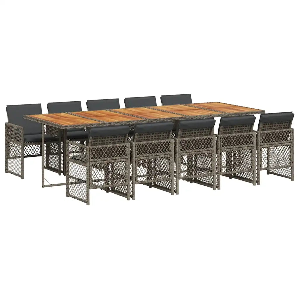 Set da Pranzo da Giardino 11pz con Cuscini in Polyrattan Grigio