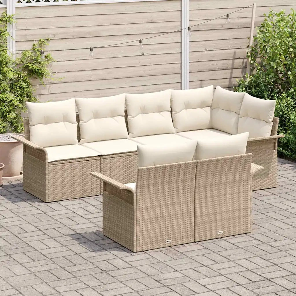 Set Divano da Giardino con cuscino 7 pcs Beige Poly Rattan