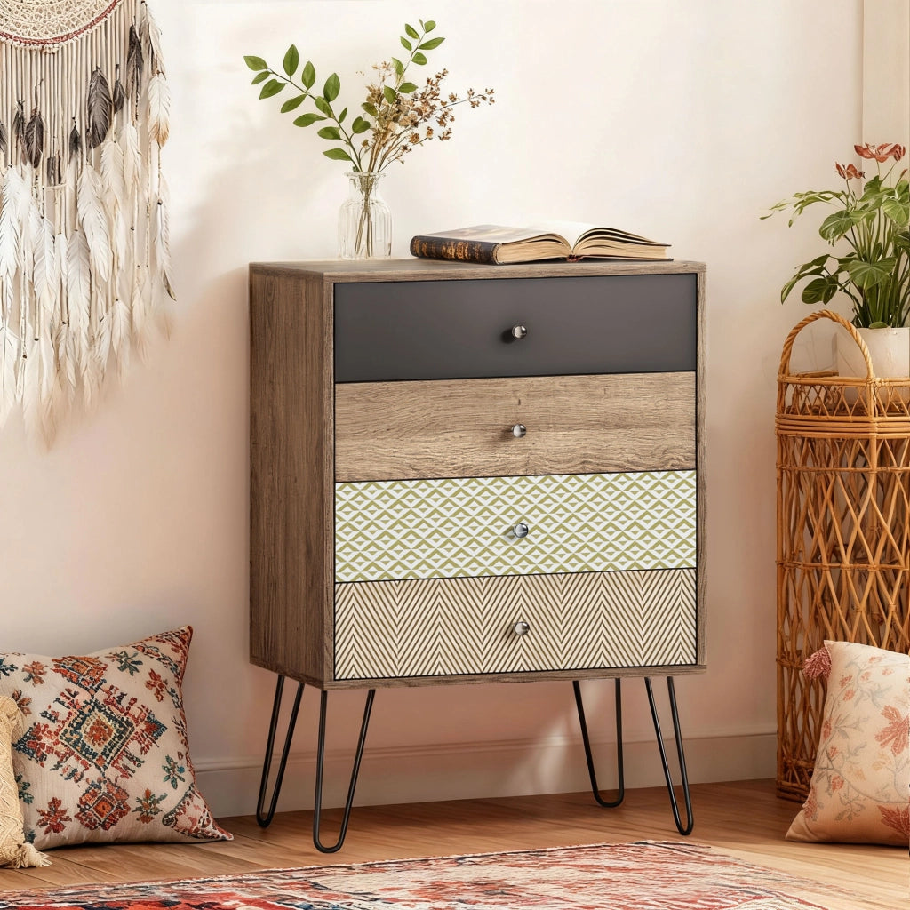 Com¨° con 4 Cassetti ¨C Zephmum ¨C Legno Multicolore 60x39x86 cm