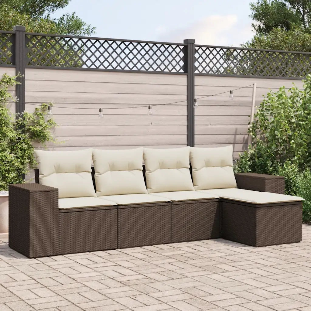 Set Divano da Giardino 5 pz con Cuscini Marrone in Polyrattan 3254830