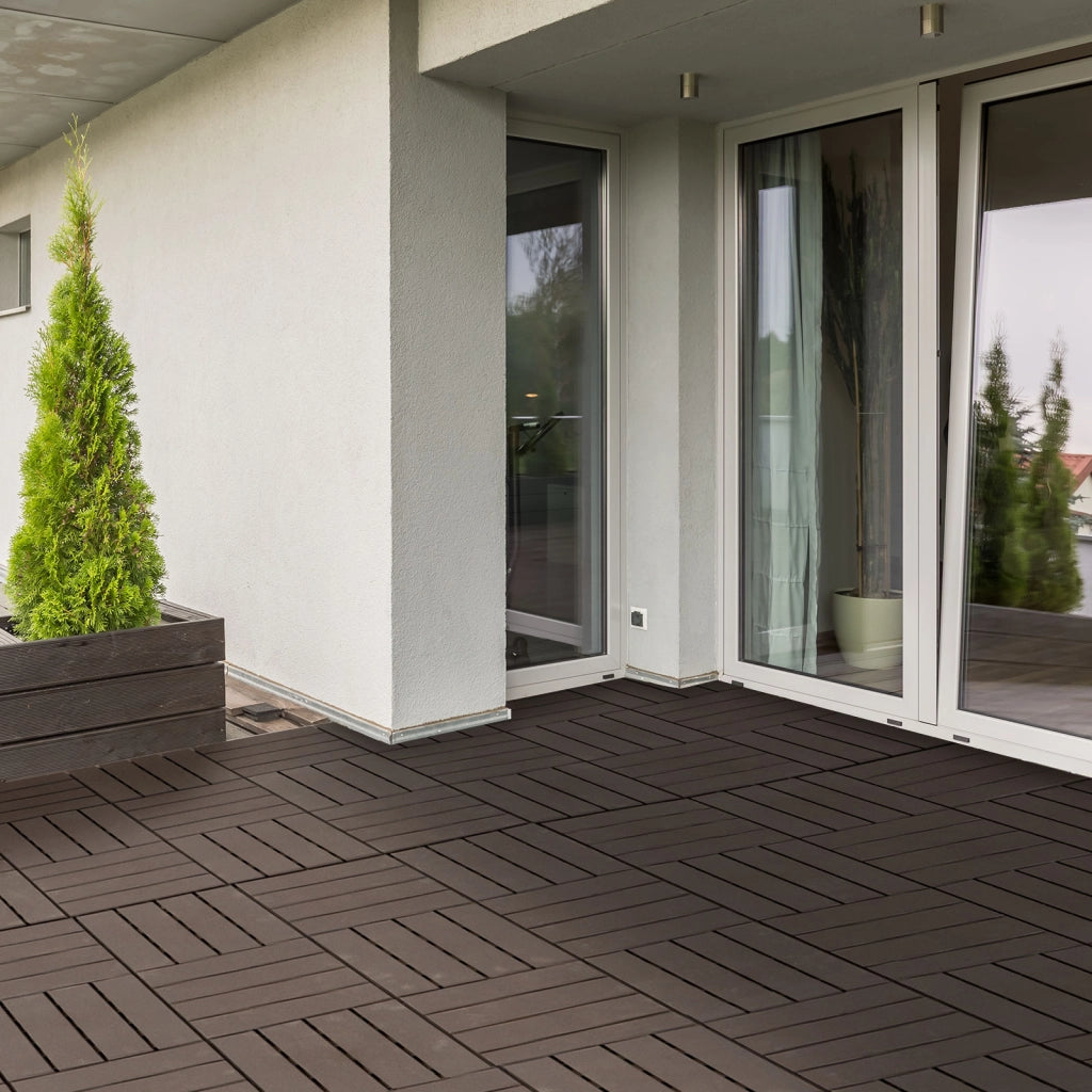 Set 9 Mattonelle a Incastro per Terrazzo, Piastrelle per pavimenti (30x30x2cm) in PP Antiscivolo, Area: 0.81 mq Marrone