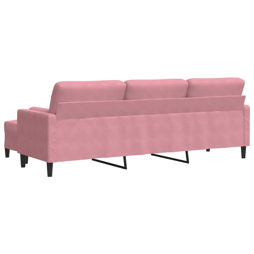 Divano a 3 Posti con Poggiapiedi rosa 210cm in Velluto