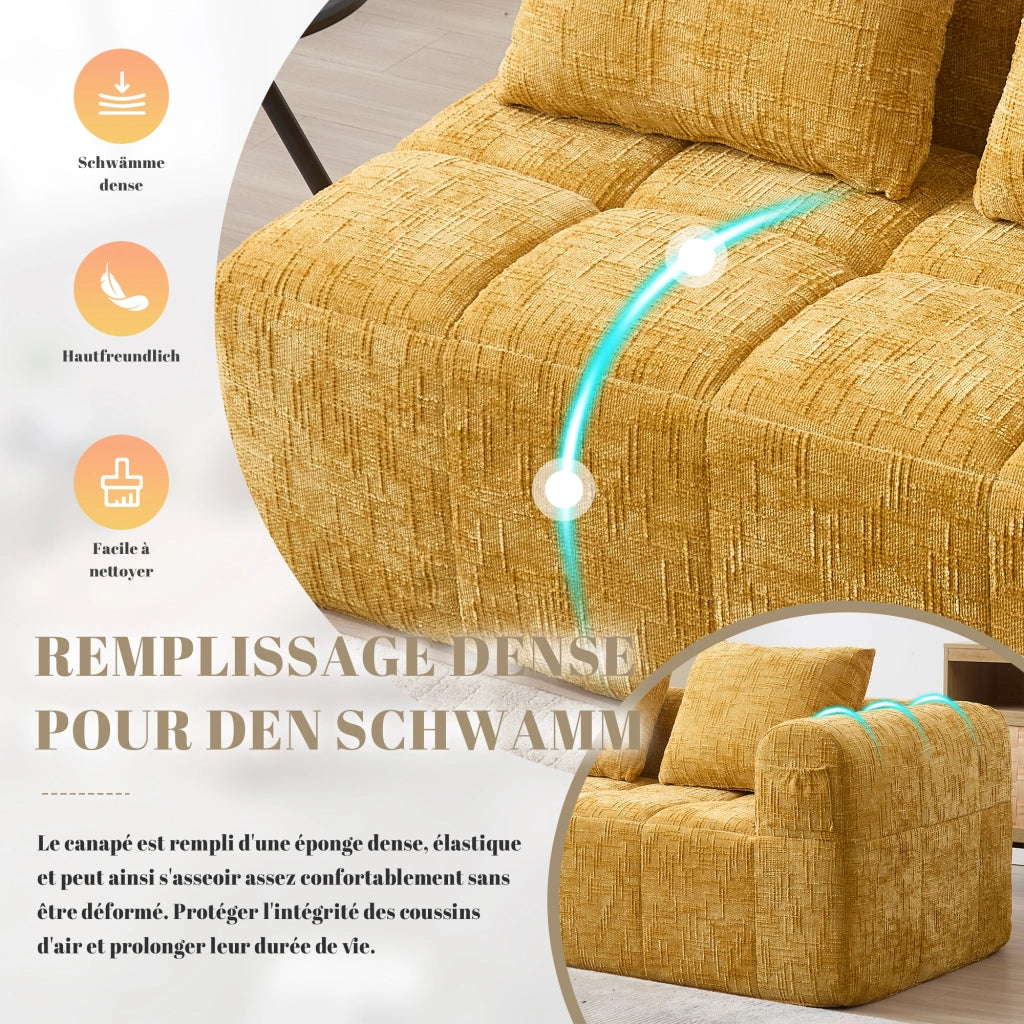 Divano 2 Posti con Cuscini e Tasche Laterali ¨C MINIMAL ¨C Giallo, Morbido