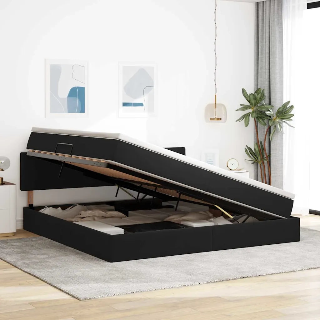 Letto con Contenitore con materasso Nero 200 x 200 cm Velluto