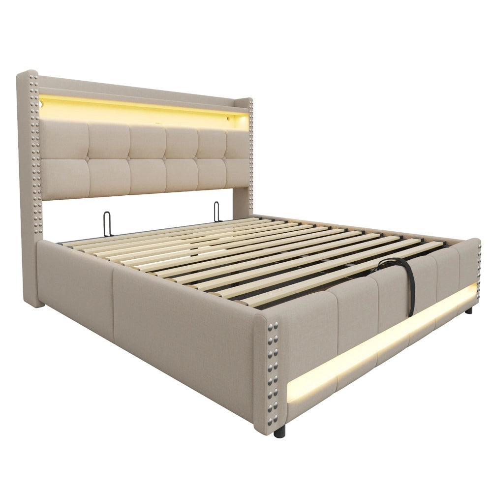 Letto matrimoniale - Xylo - 180x200 cm LED lino beige