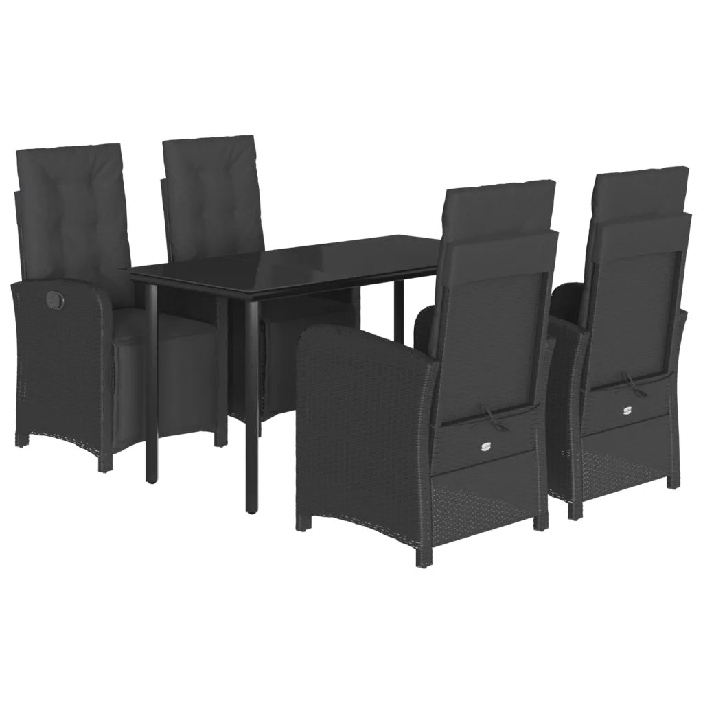 Set da Pranzo da Giardino 5 pz Nero con Cuscini in Polyrattan