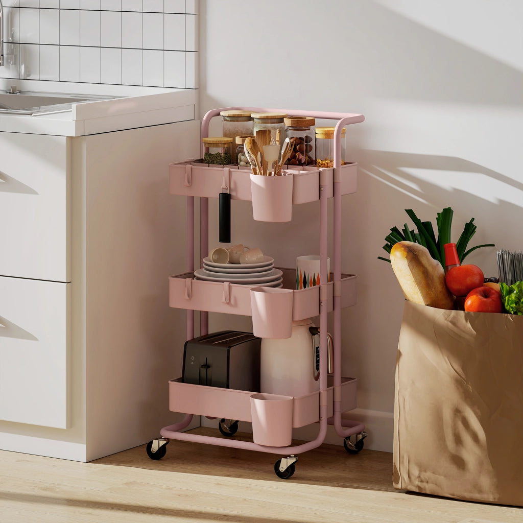 Carrello Multiuso con Cassetti e Ruote ¨C Minimal ¨C Rosa 42x38x86,5 cm