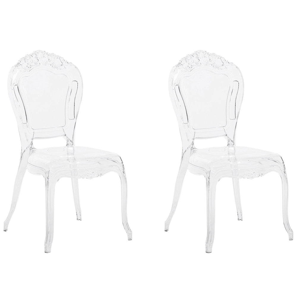 Set di 2 sedie da pranzo in acrilico trasparente con schienale solido senza braccioli impilabili dal design moderno vintage