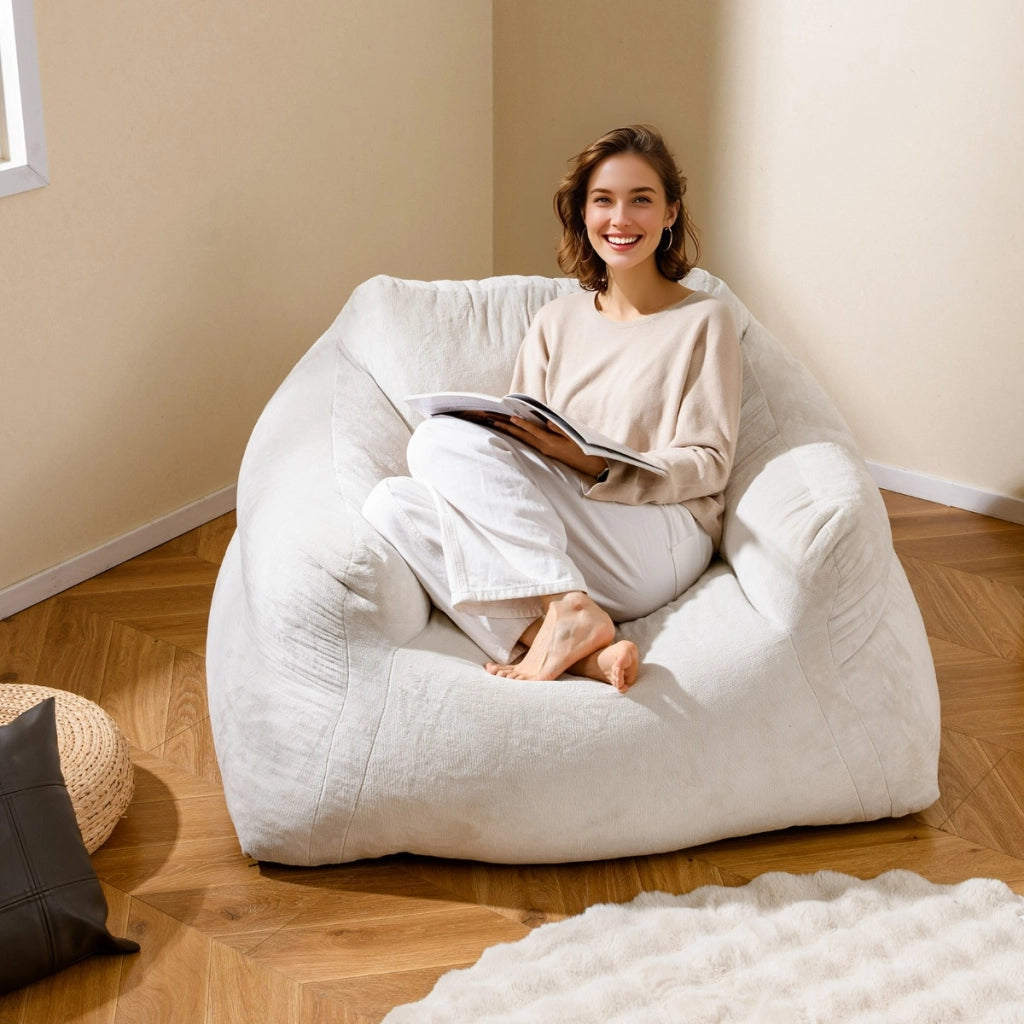 Divano pigro di peluche con rivestimento in velluto morbido, Divano da pavimento imbottito per soggiorno Beige