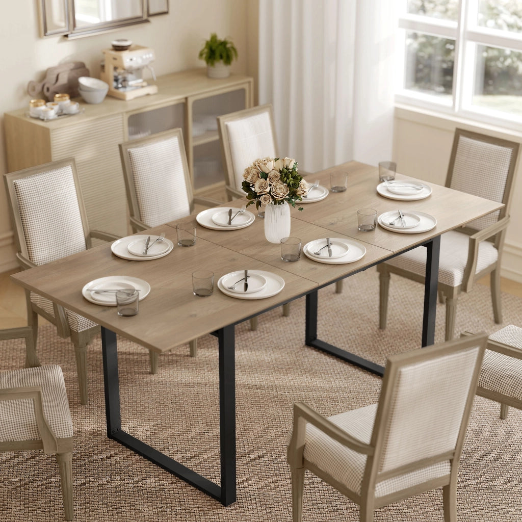Tavolo da Pranzo Industriale per 6-8 Persone 180x80x75 cm con Ribalta Rotonda in Legno e Acciaio