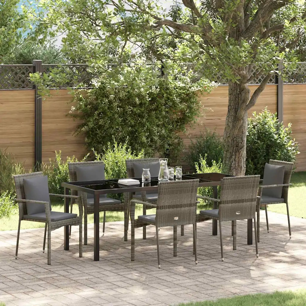 Set da Pranzo per Giardino con cuscino 7 pcs Grigio polyrattan 3380090
