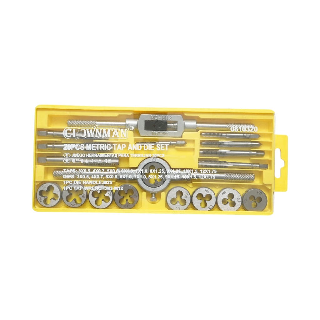 Set di maschi e filiere metriche M3-M12mm 20 pezzi Crownman