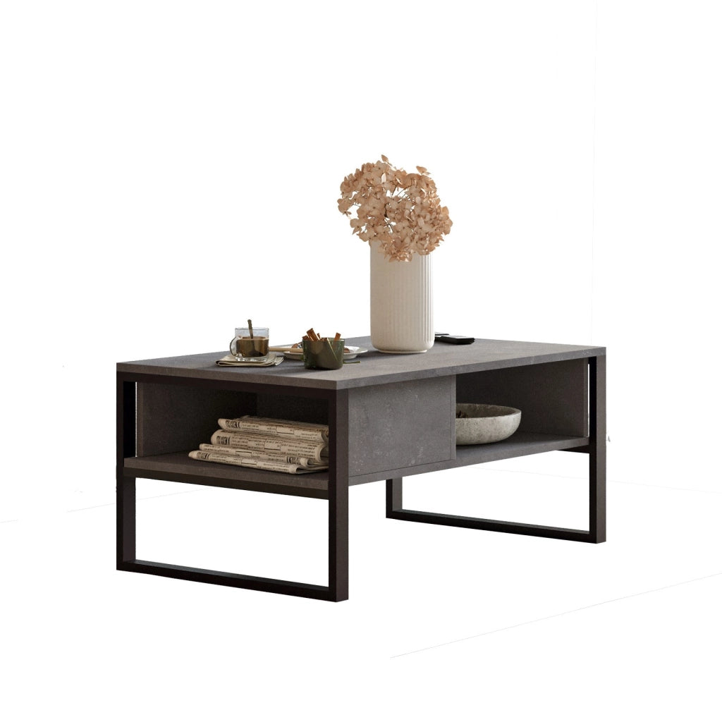 Tavolino da caffè in legno "ML34" - 100 x 59 x 44 cm - Argento