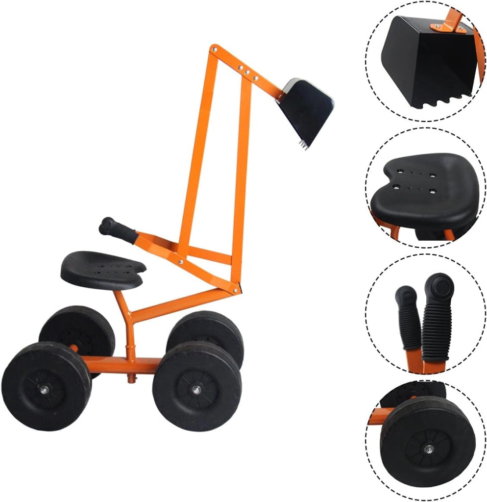 Ruspa Giocattolo Cavalcabile per Bambini, Escavatore di Sabbia Metallico per Bambini con Ruote, Rotazione di 360°, Carico 50 kg, 106x28x35 cm, Giallo (Stile 3)
