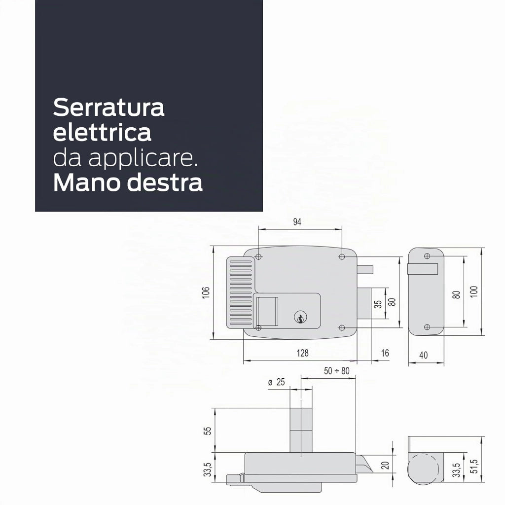 Serratura Elettrica da Applicare per Cisa Ferro Art 11731 N7 e 60 Dx