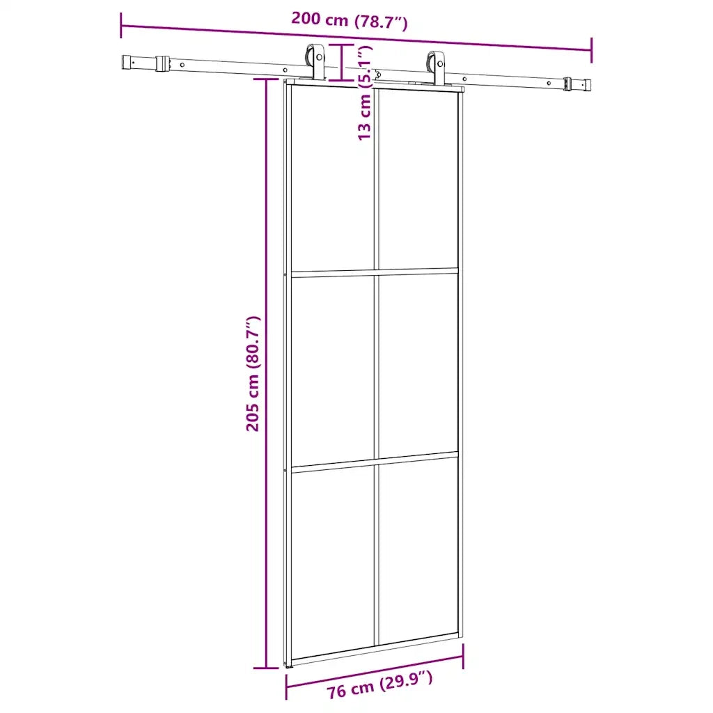 Porta Scorrevole con Ferramenta Nera 76x205 cm in Vetro ESG 3375844