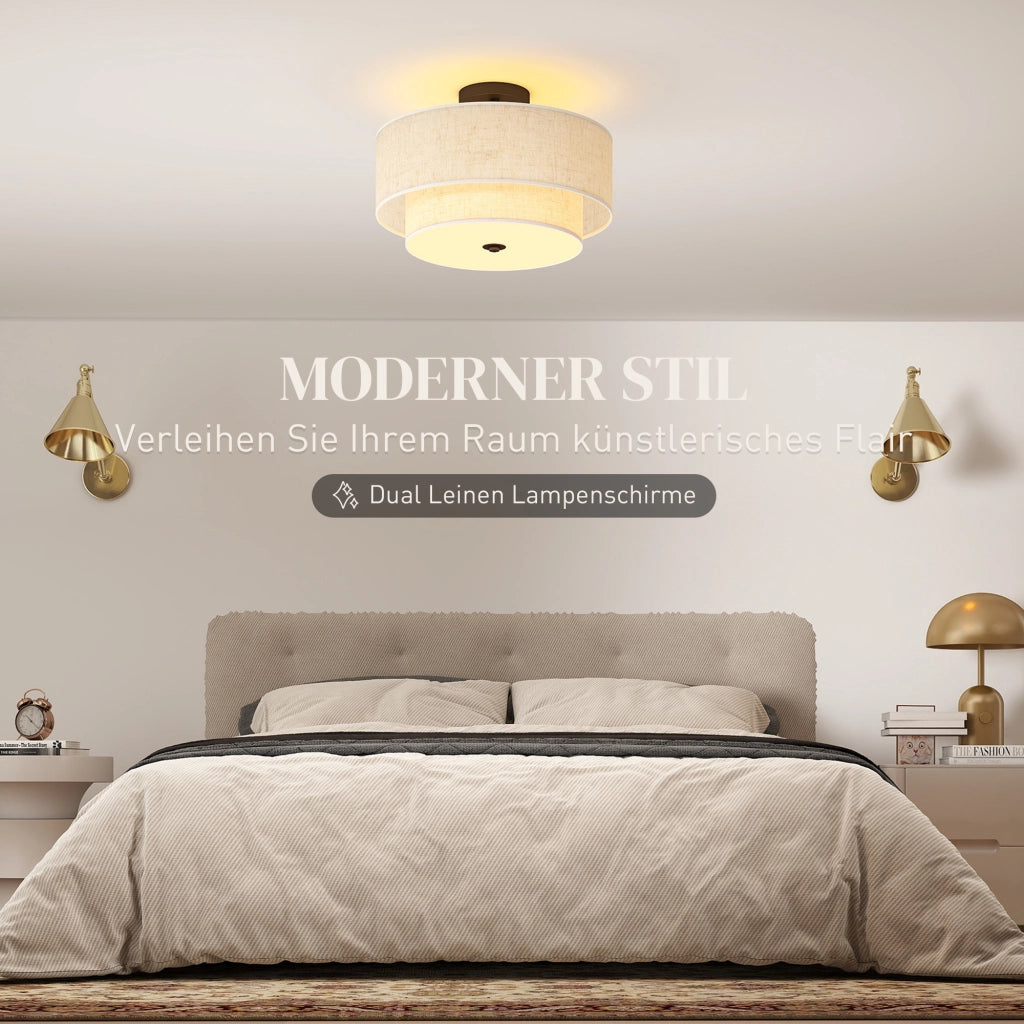 Lampada a sospensione doppia in lino ¨C Minimal ¨C crema