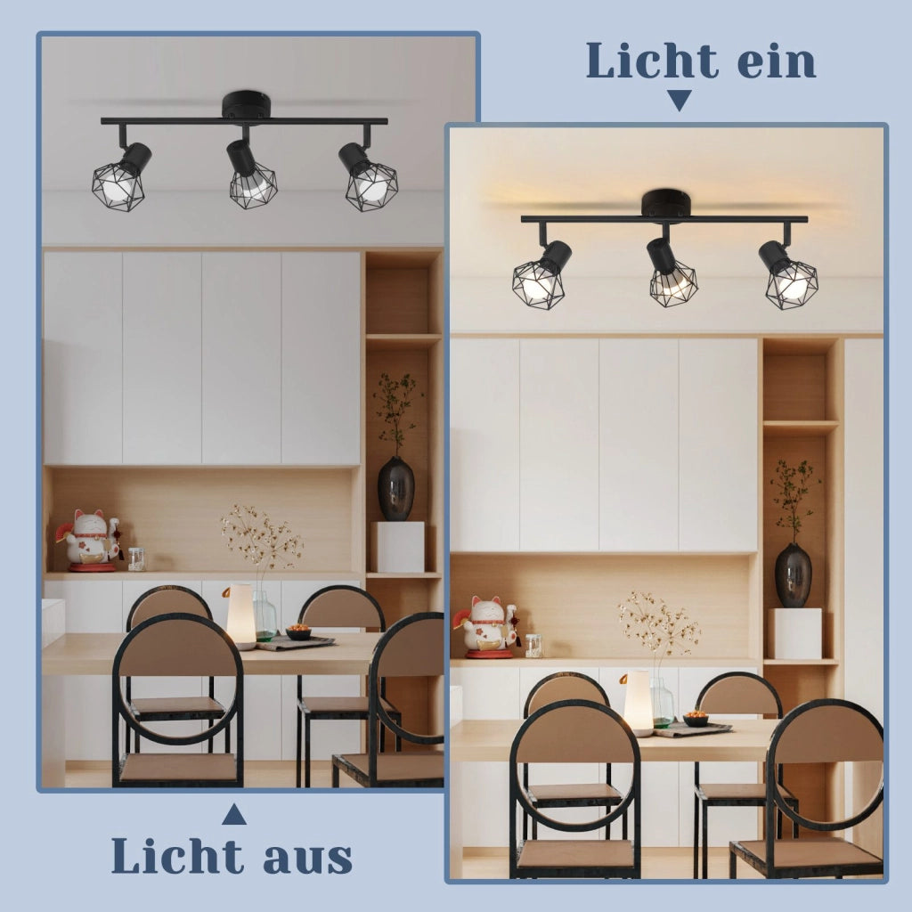 ZMH Faretto da soffitto a LED a 3 luci - lampada da soffitto retrò nera 350°