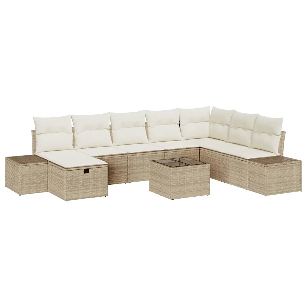 Set Divano da Giardino con cuscino 9 pcs Beige polyrattan