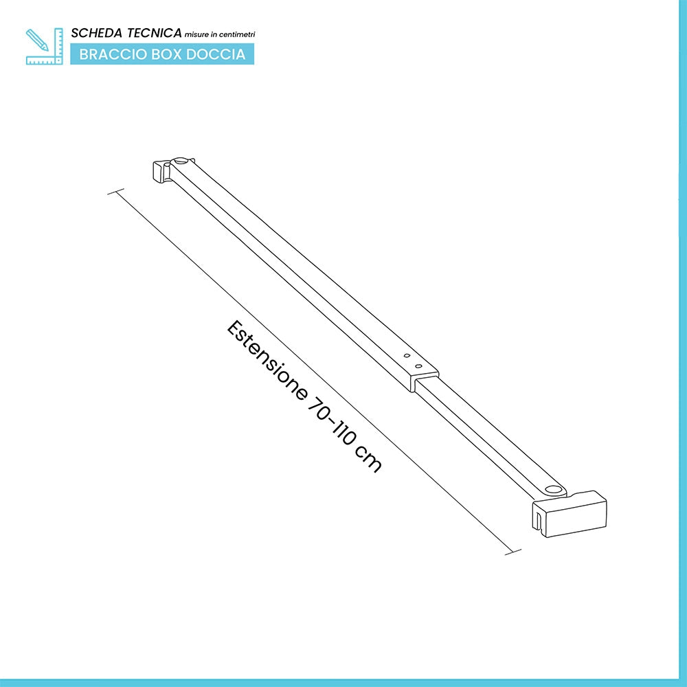 Braccio di supporto a snodo per parete doccia walk-in da 70-110cm in acciaio nero opaco