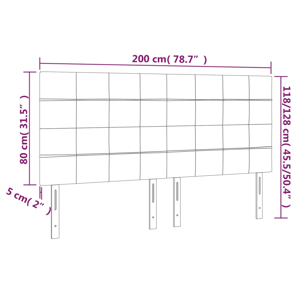 Testiera a LED Nera 200x5x118/128cm in Velluto 3122492