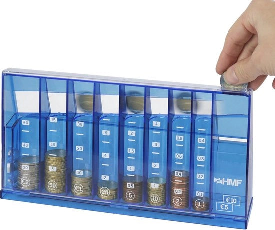 Sortitore di monete e biglietti per Euro – Blu, 24 x 5 x 12 cm