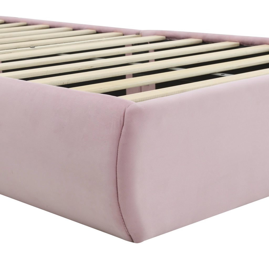 LETTO Singolo 90x200 cm in Velluto Rosa con LED e 2 pouf contenitore