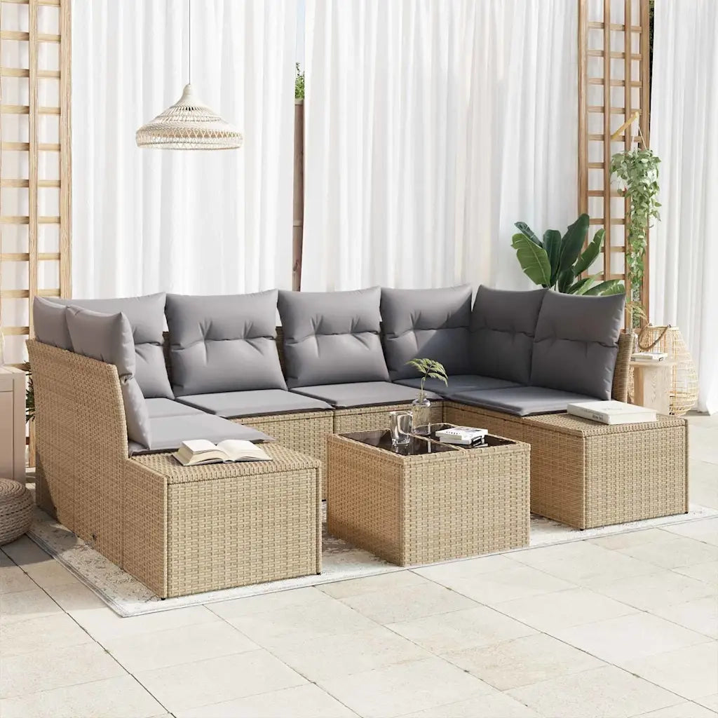 Set Divano da Giardino con cuscino 7 pcs Beige polyrattan 3346960