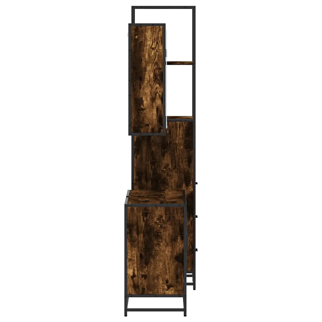 Set Mobili da Bagno | Armadio da bagno 3 pz Rovere Fumo in Legno Multistrato