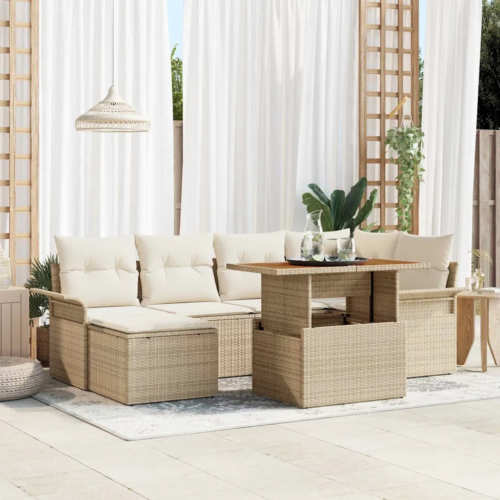 Set Divano da Giardino 7 pcs Beige e Crema polyrattan 3349357