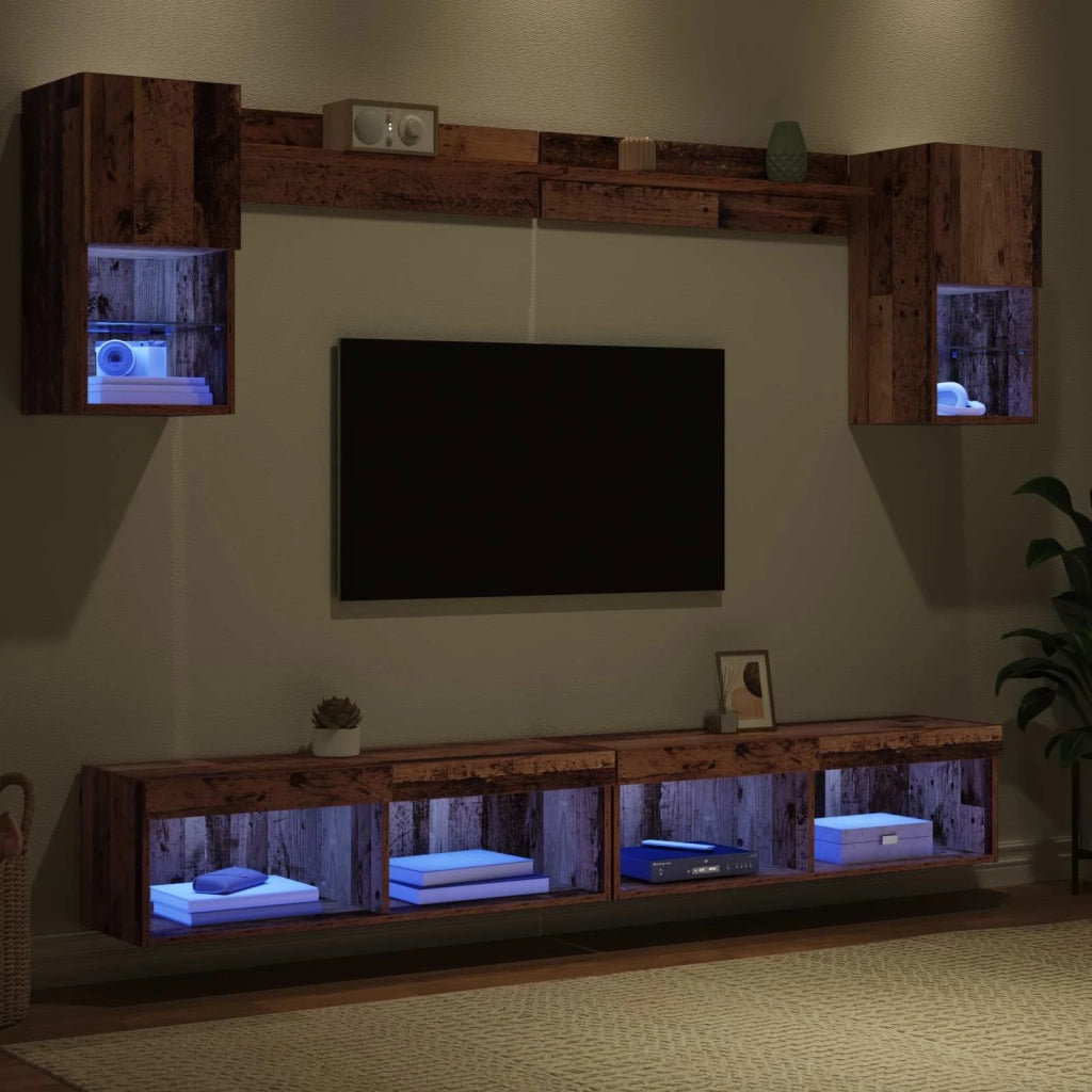 Unità a muro per TV con LED con led 6 pcs Legno vecchio