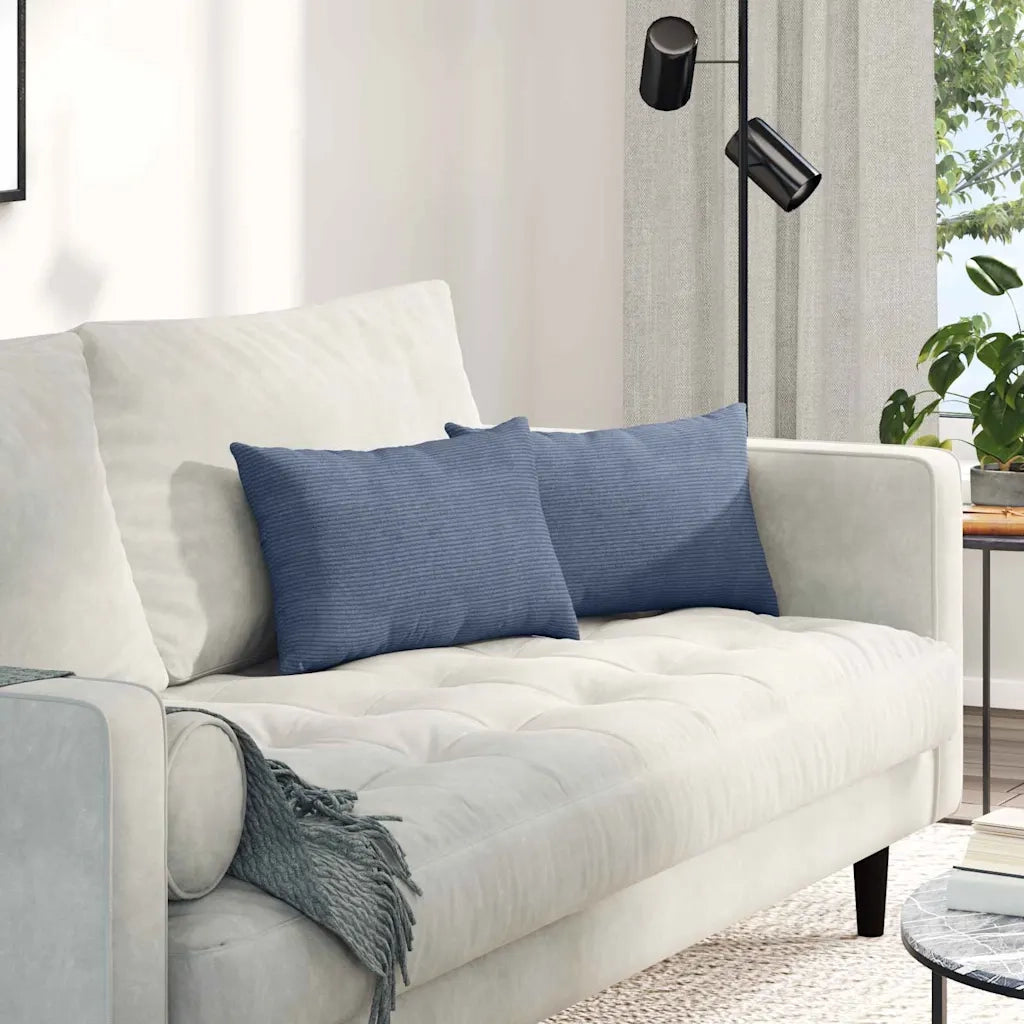 Cuscini da Divano 2 pz-Set di 2 Cuscini per Sofa Blu 50 x 30 cm Tessuto in Cords 580476