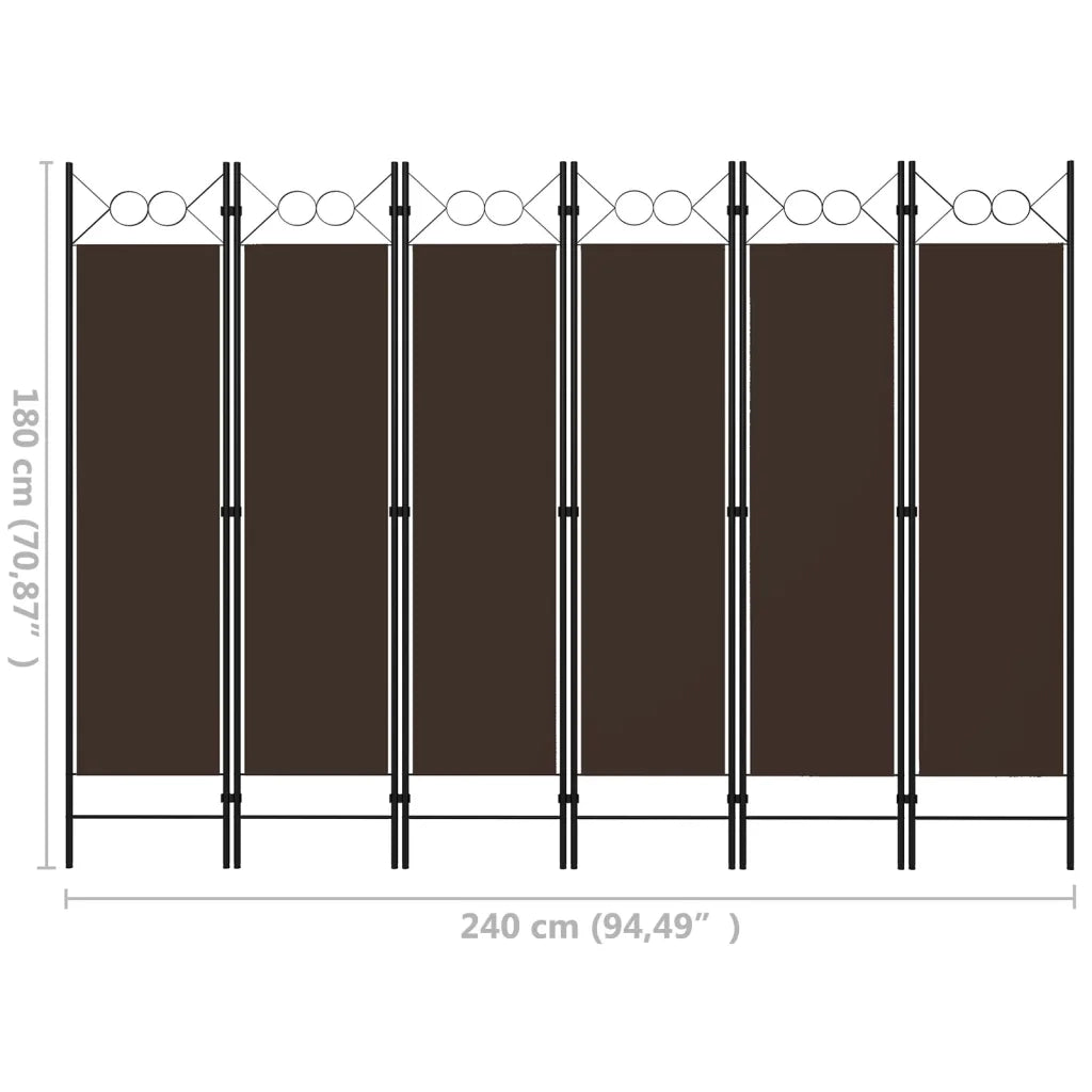 Divisorio Ambienti | Divider per stanze | Paravento a 6 Pannelli Marrone 240x180 cm