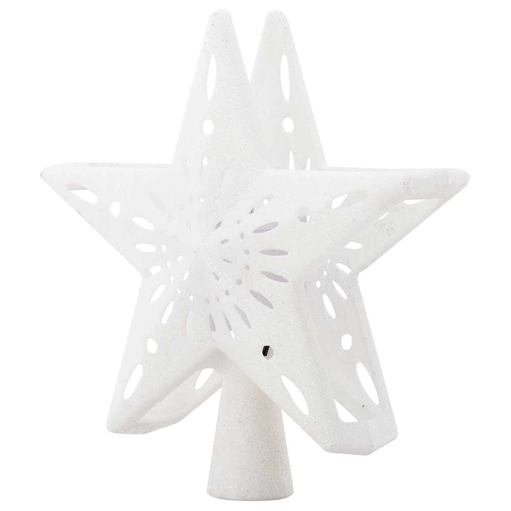 Puntale Proiettore LED per Albero di Natale Forma Stella Bianco Gioco di Luce