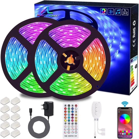 LED Striscia RGB 10m Acqua Resistente IP65 con Comando a Distanza Bluetooth e 24 Tasti