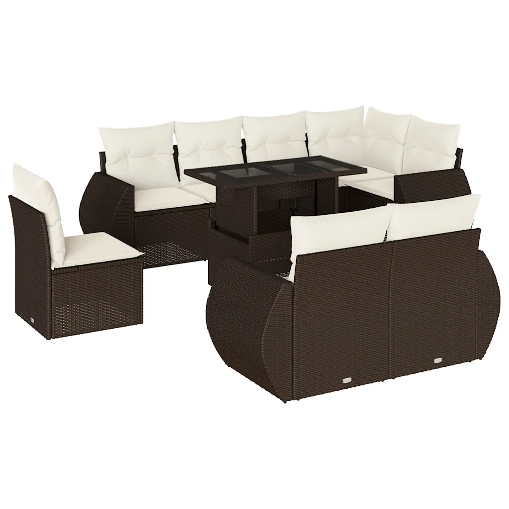 Set Divani da Giardino 9pz con Cuscini Marrone in Polyrattan 3268673
