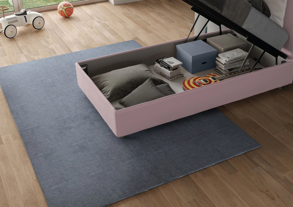 BS COM Letto singolo contenitore imbottito 90x210 microfibra glicine
