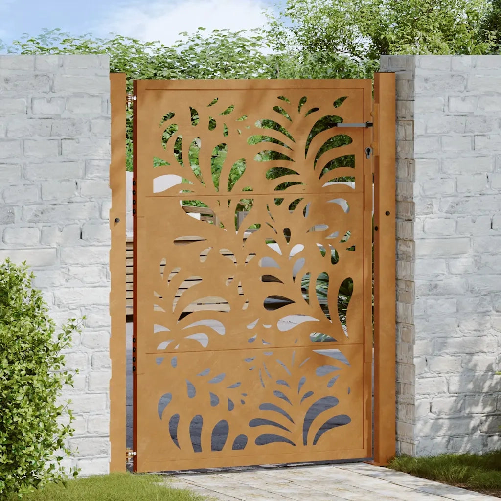 Cancello da giardino 100x125 cm in acciaio corten design ondulato 4100975