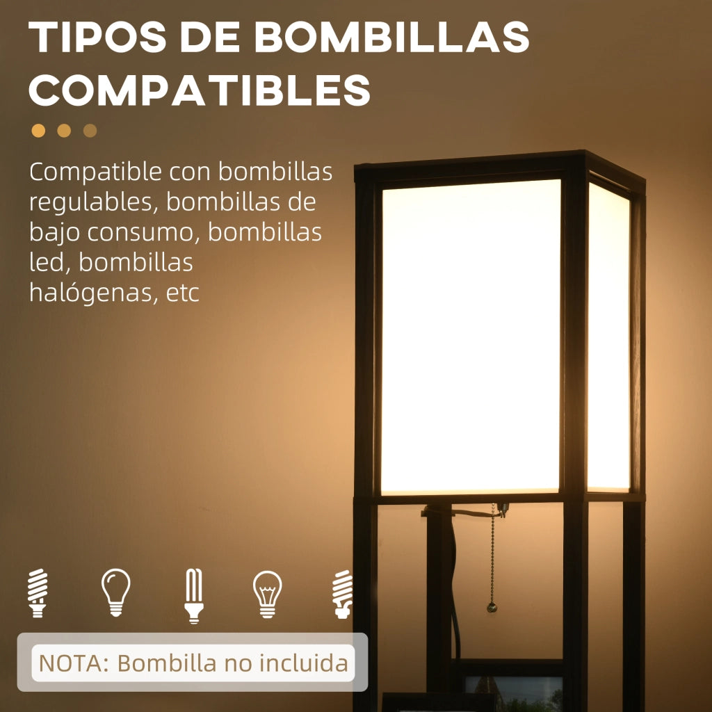 Lampada da Terra con Scaffale ¨C Minimal ¨C Nero e Bianco 26x26x156 cm