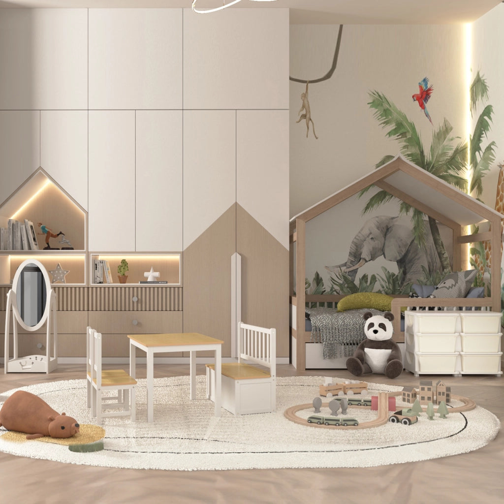 Cassettiera Portagiochi per Bambini 3-6 Anni 75x37x56.5 cm 6 Cassetti con Bordi Arrotondati in PP Bianco Crema