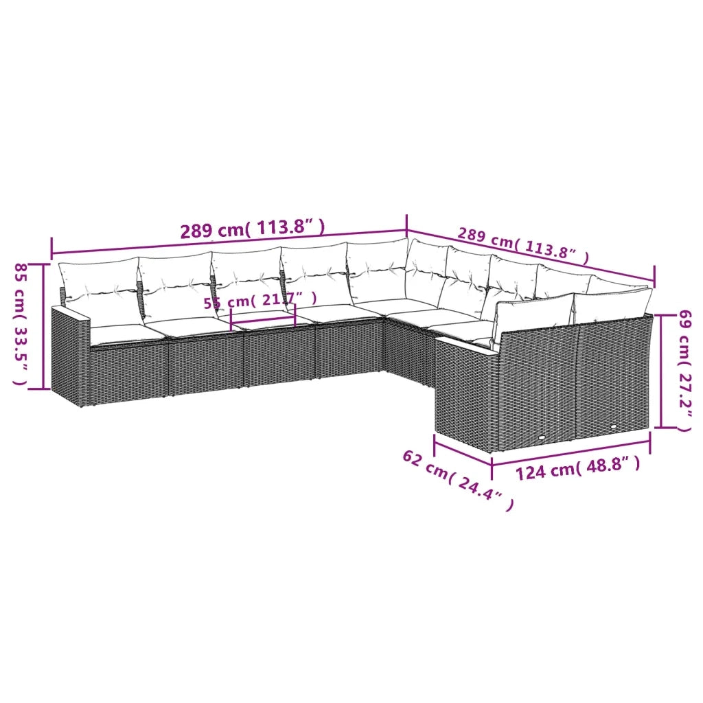 Set Divano da Giardino 10 pz con Cuscini Beige Misto Polyrattan