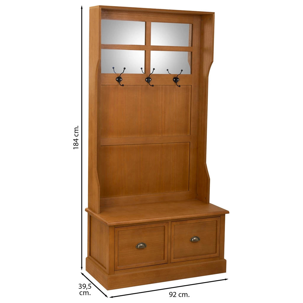 Appendiabiti da Mobile da ingresso in legno con Sgabello marrone 92x39,5x184