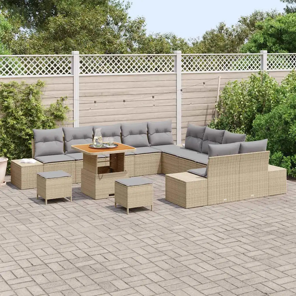Set Divano da Giardino con cuscino 13 pcs Beige Poly Rattan